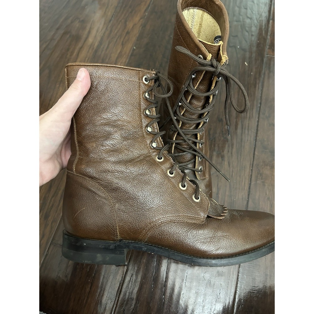 Justin 508 Brown Leather Granny Lace-up Kiltie Roper Boots Womens 7.5D Steampunk - Picture 2 of 10